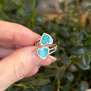 Vintage Native American Sterling Silver Heart Ring with Turquoise Inlay